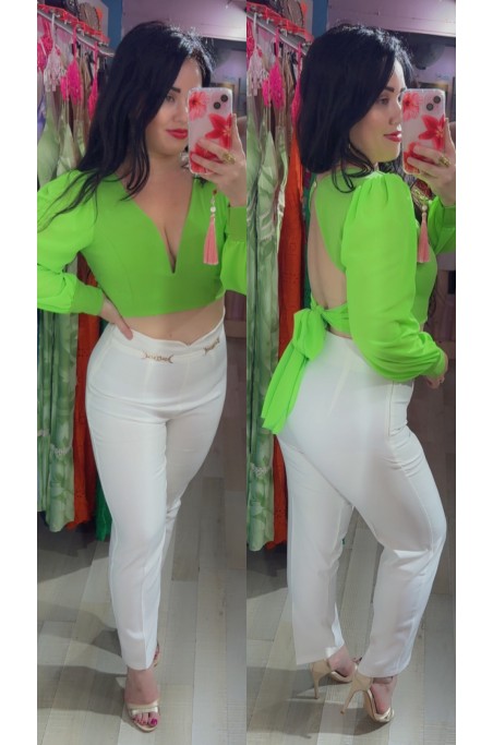 Pantalon taille haute cintré détails chaîne dorée