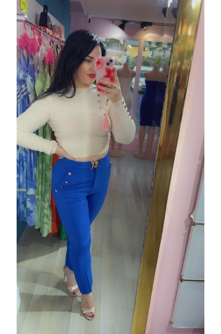 Pantalon cintré avec boutons et ceinture intégrée