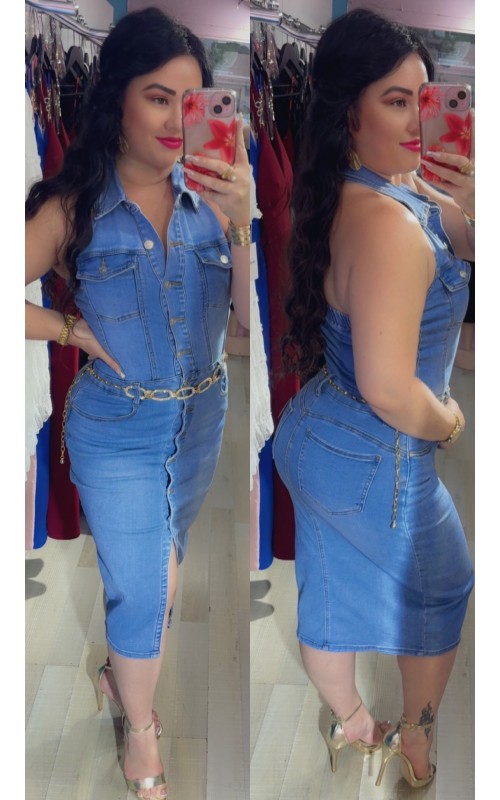 Robe jeans  dos nu longue