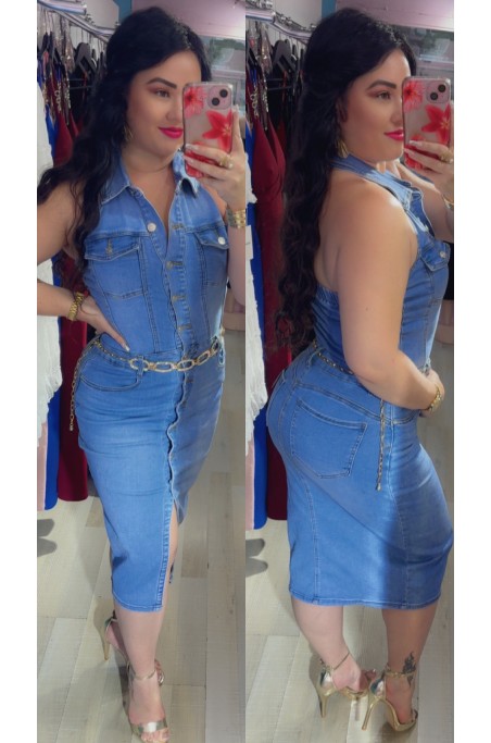 Robe jeans  dos nu longue