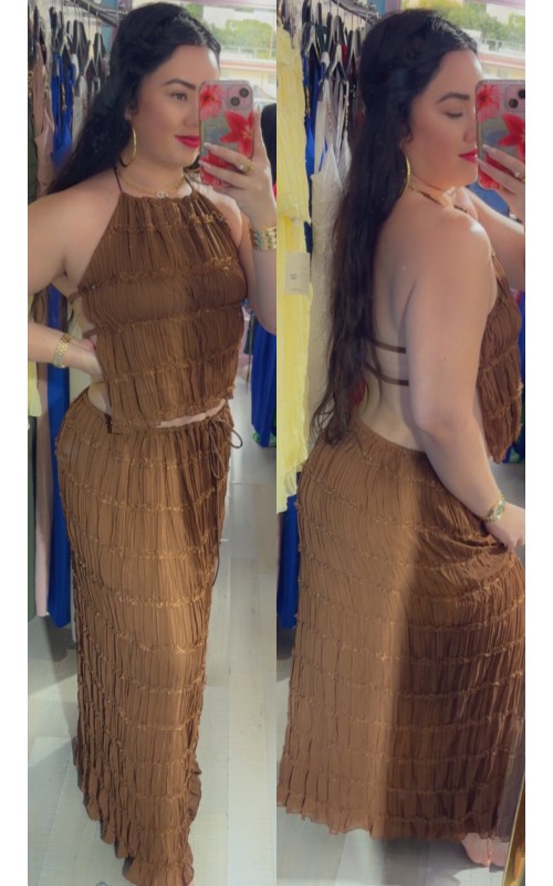 Ensemble top & jupe plissée dos nu
