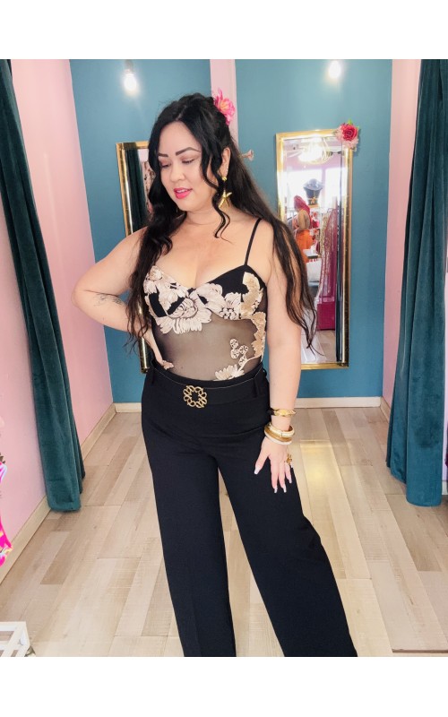 Pantalon large taille haute avec ceinture