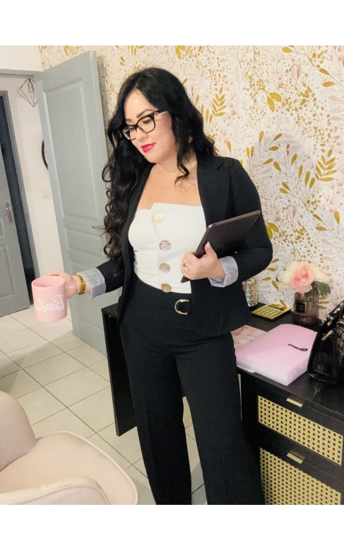 Pantalon taille haute détail boucle dorée