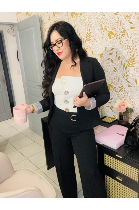 Pantalon taille haute détail boucle dorée