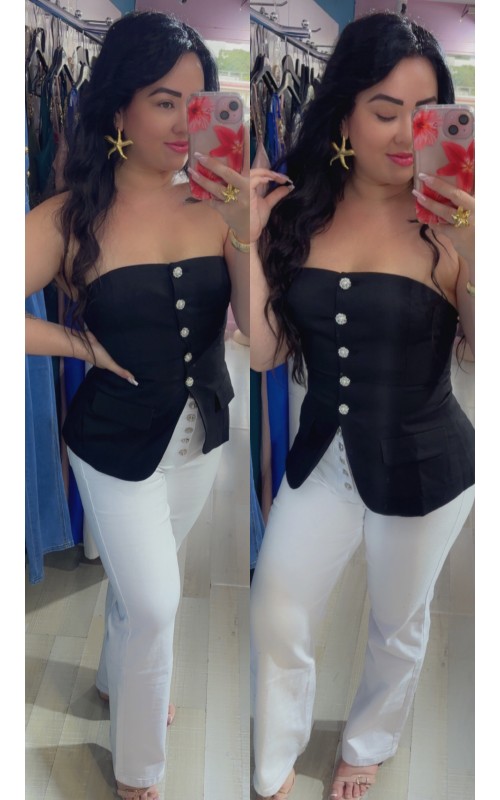 Jeans taille haute large avec boutons