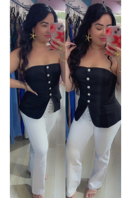 Jeans taille haute large avec boutons