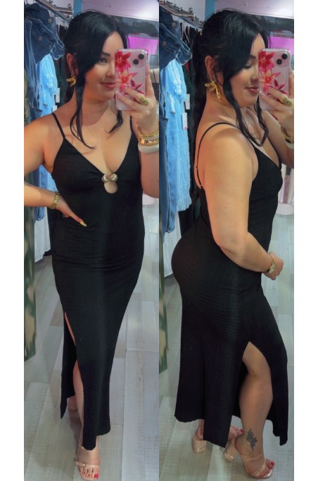 Robe matière côtelée détail bijou coquillage