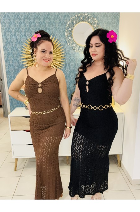 Robe longue coupe sirène ajourée