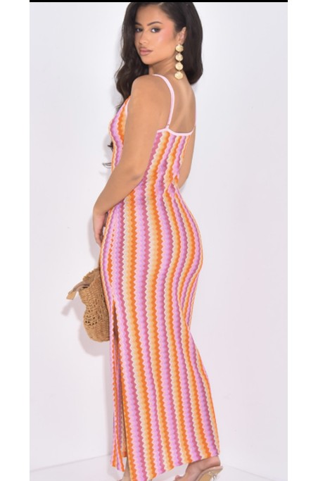 Robe à rayures ajourée avec détail coquillage doré