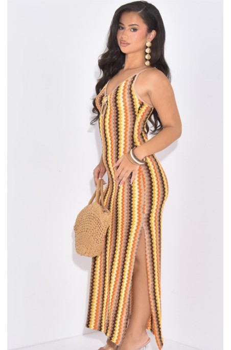 Robe à rayures ajourée avec détail coquillage doré