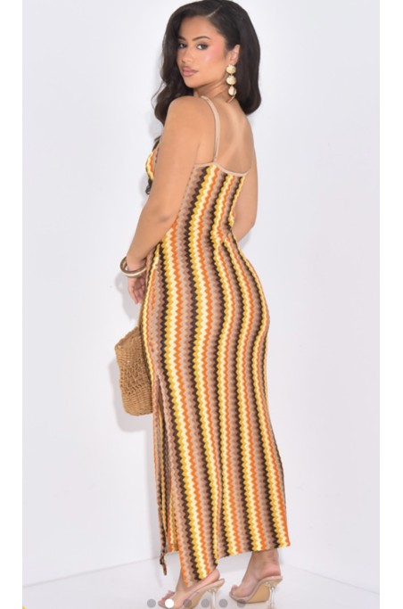 Robe à rayures ajourée avec détail coquillage doré