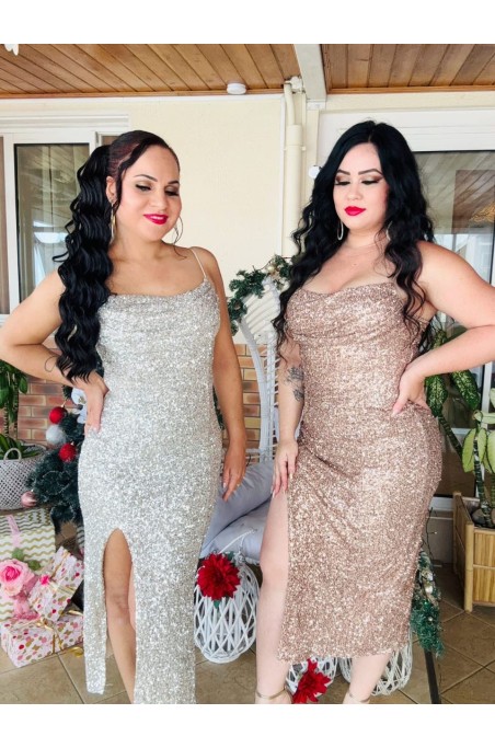 Robe sequin fendue mi-longue