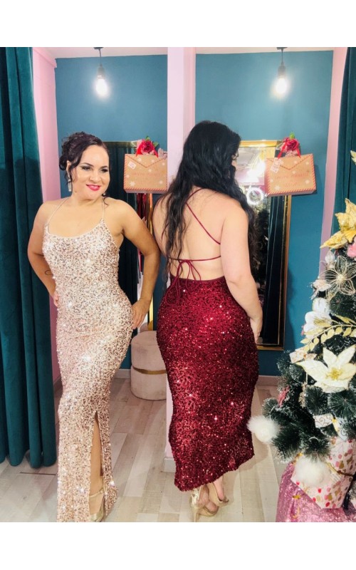 Robe sequin longue dos nu croisé