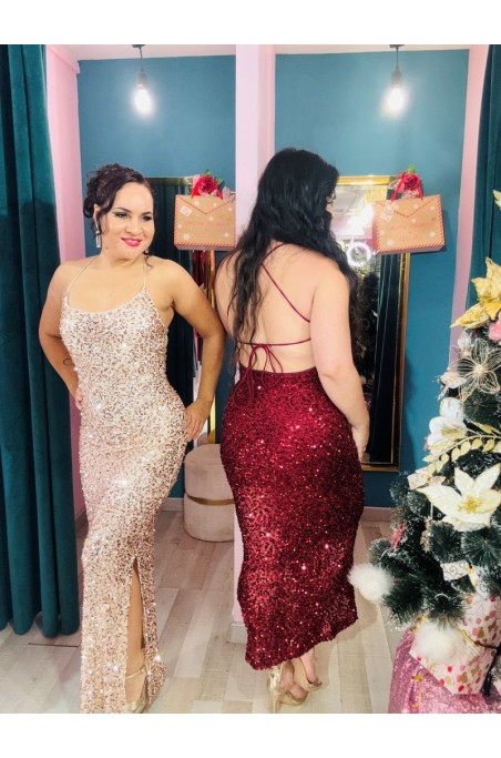 Robe sequin longue dos nu croisé