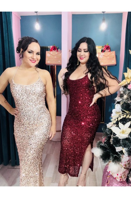 Robe sequin longue dos nu croisé