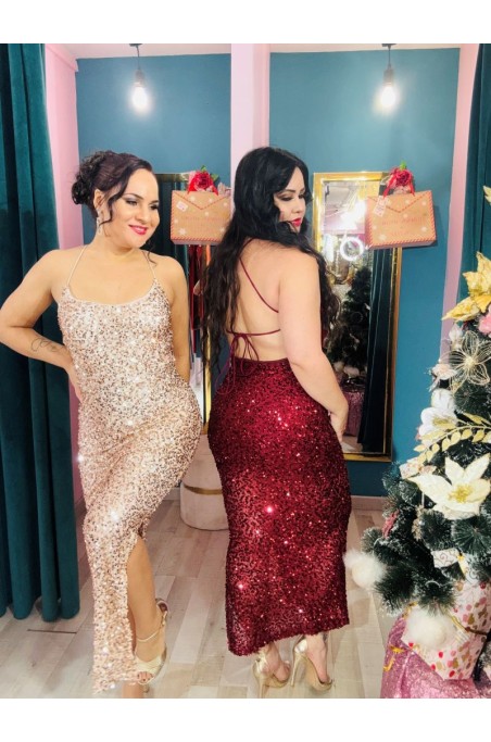 Robe sequin longue dos nu croisé