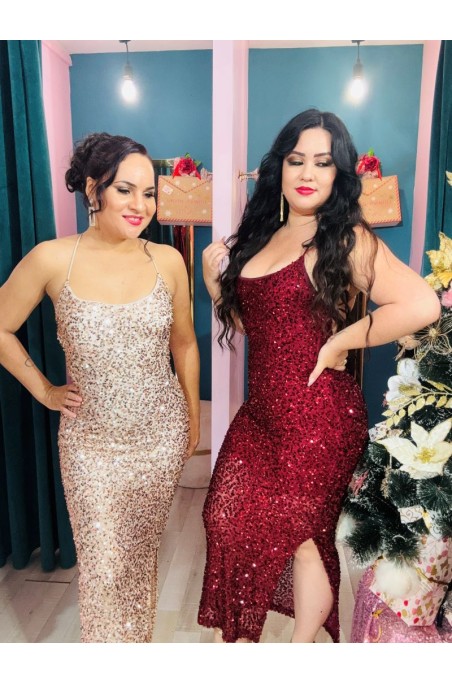 Robe sequin longue dos nu croisé