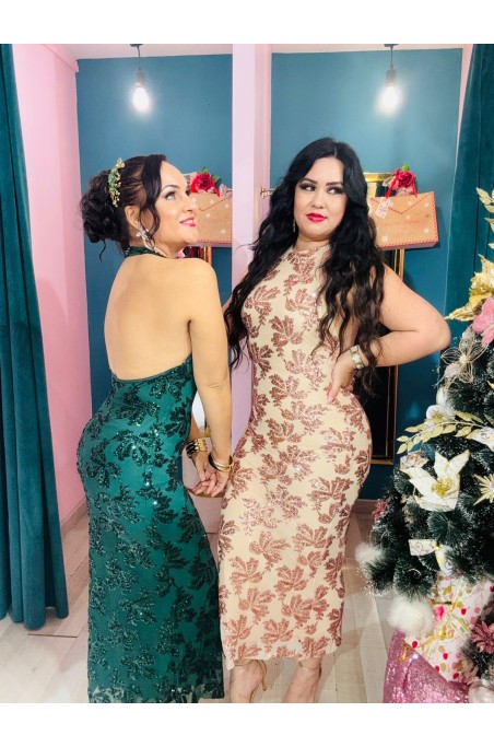 Robe longue motif sequin dos nu plongeant