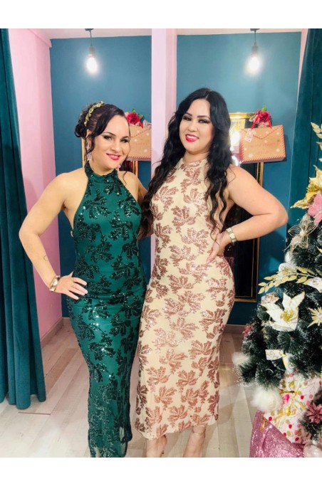 Robe longue motif sequin dos nu plongeant