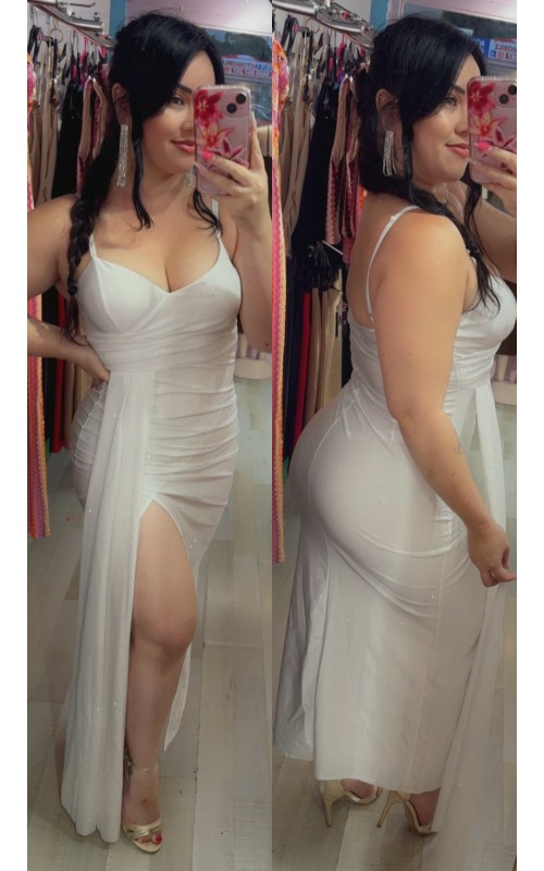 Robe longue strass avec détail traîne