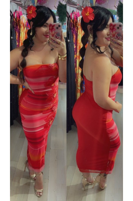 Robe bustier drappée bi-matière