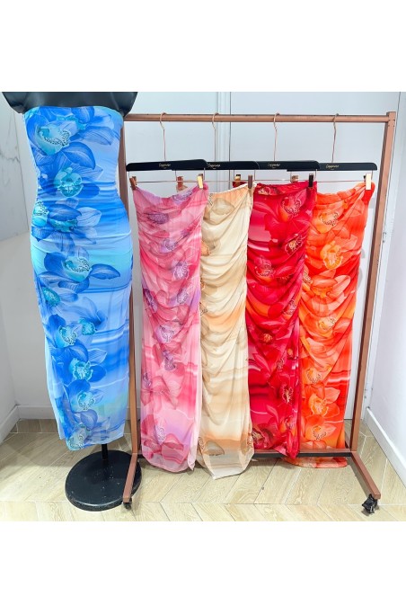 Robe bustier drappée bi-matière