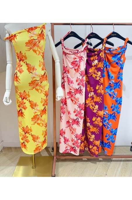 Robe imprimée florale moulante asymétrique