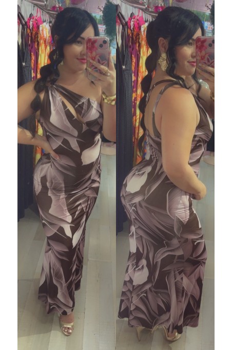 Robe sirène asymétrique imprimé tropical