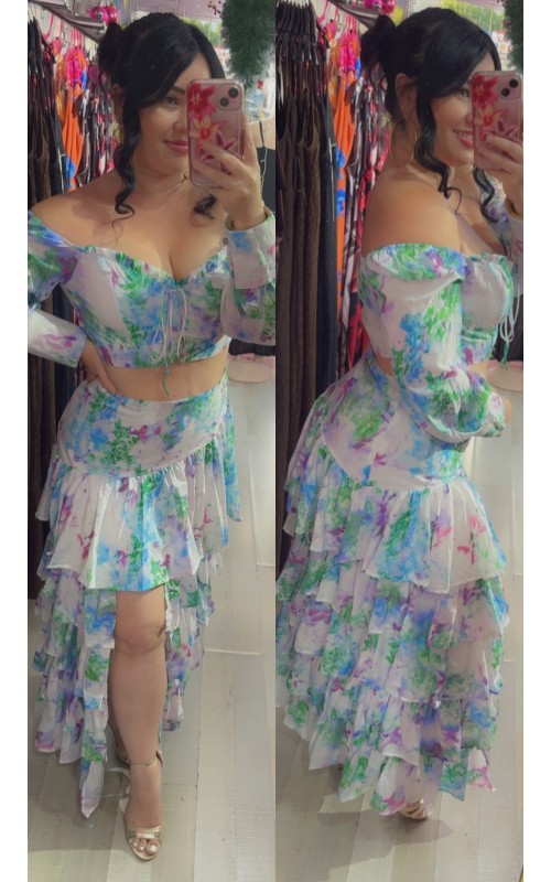 Ensemble jupe longue à volant