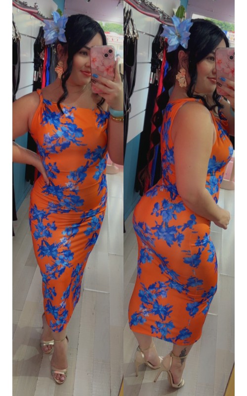 Robe imprimée florale moulante asymétrique