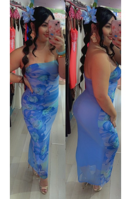 Robe bustier drappée bi-matière