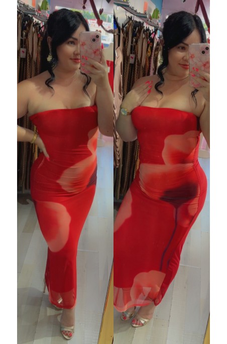 Robe bustier bi-matière drappée