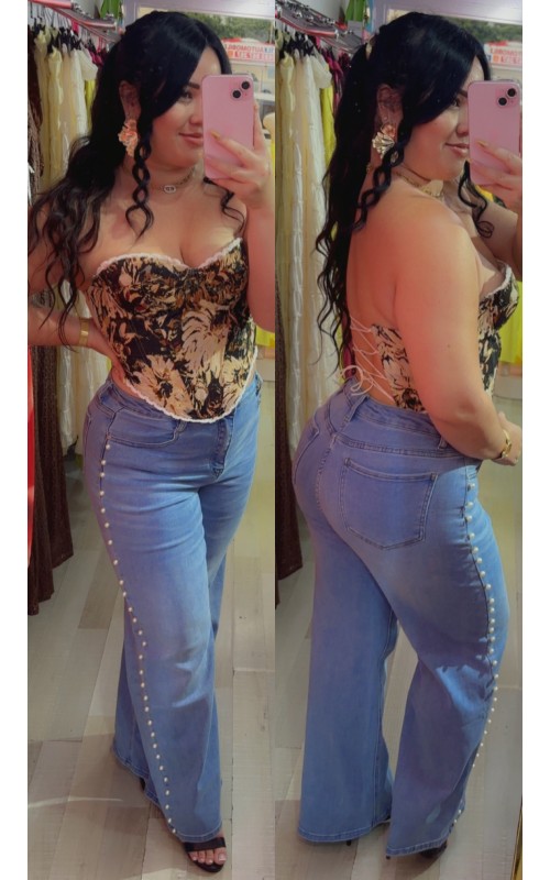Jeans large perle