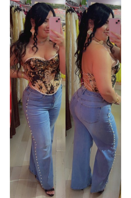 Jeans large perle