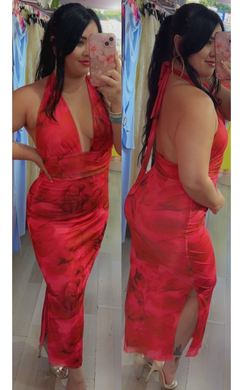 Robe longue dos nu avec fente