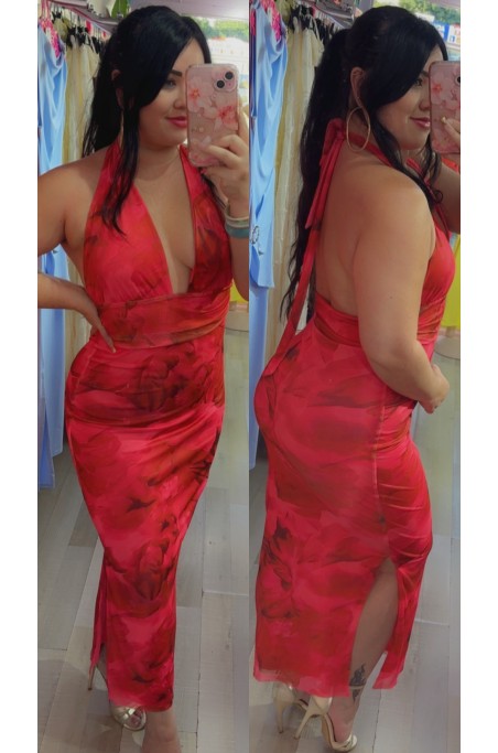 Robe longue dos nu avec fente