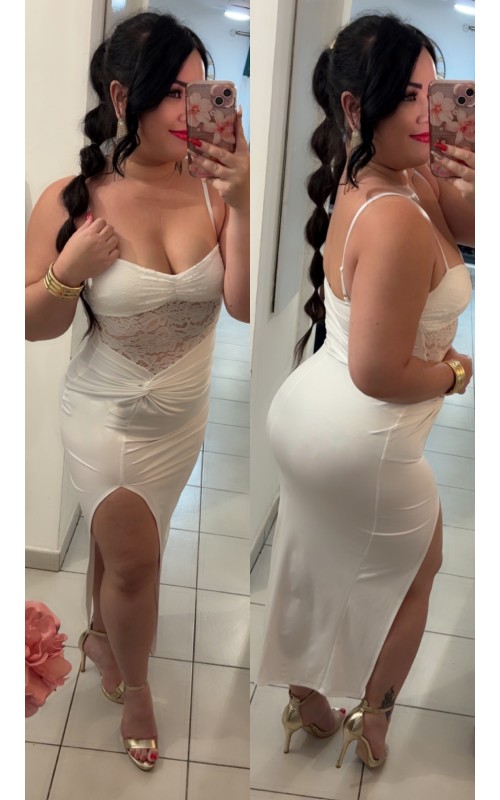 Robe de soirée fendue avec détail dentelle