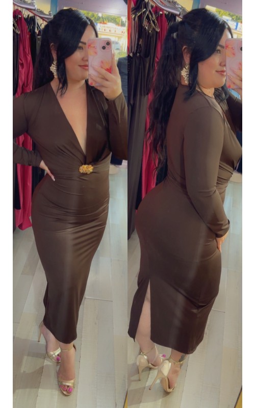 Robe manches longues décolleté en V