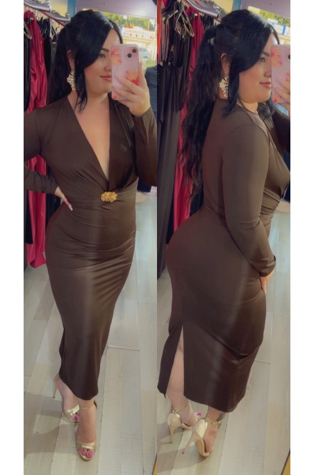 Robe manches longues décolleté en V