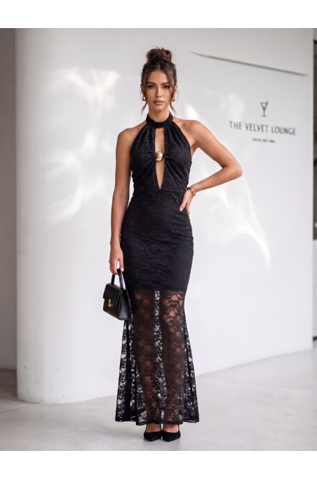 Robe dos nu ajourée détail bijou doré