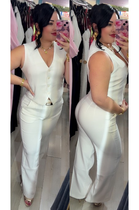 Ensemble tailleur gilet et pantalon avec ceinture