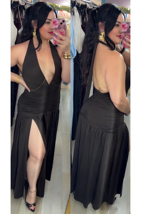 Robe dos nu décolleté plongeant fendue