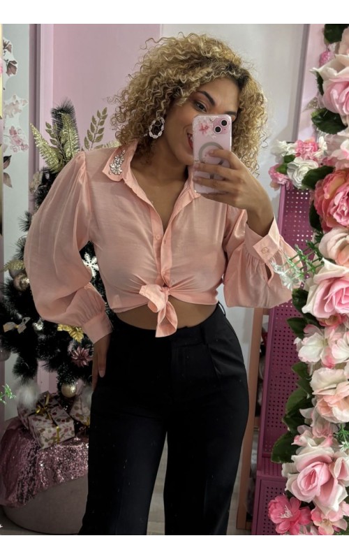 Chemisier avec strass sur le col