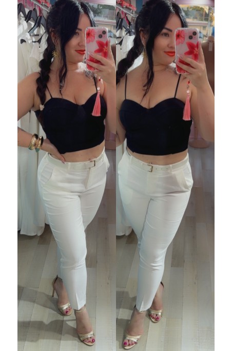 Pantalon taille haute avec ceinture